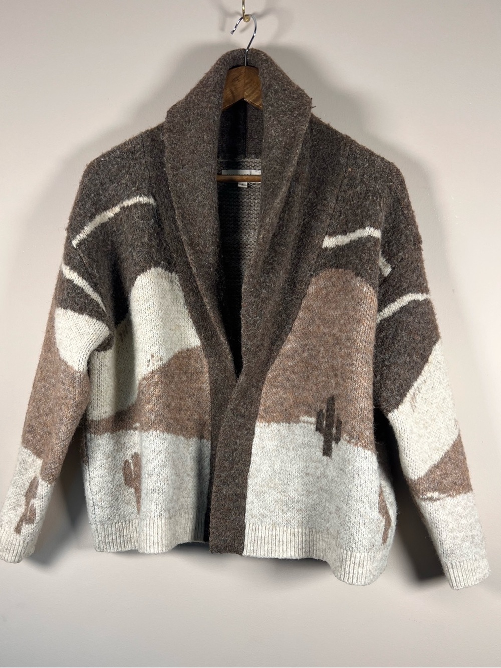 Lucky Brand Horse Shawl Collar Cardigan Sweater Womens L Western Equestrian Fall - Picture 2 of 9